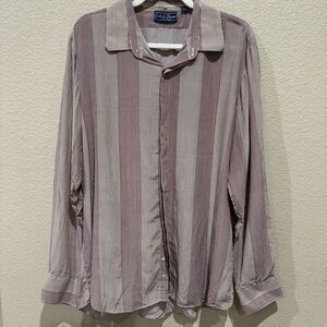 Vintage Cote De France Silk Button Up Blouse Brown White Stripe XXL